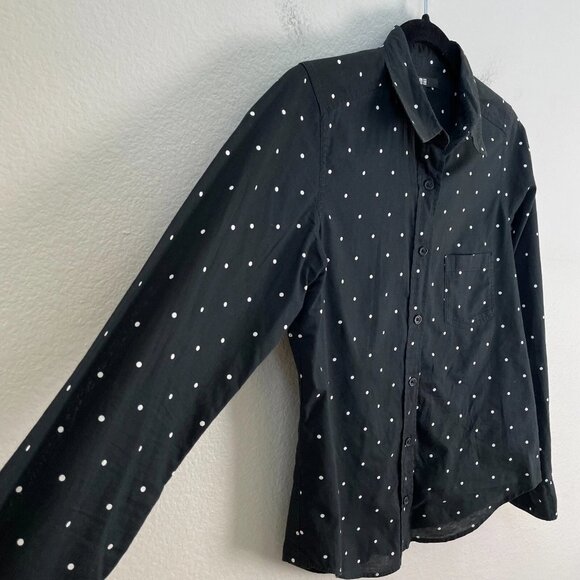 Uniqlo Womens Small Black White Polka Dot Button Up Shirt Long Sleeve Top Blouse - Picture 4 of 6